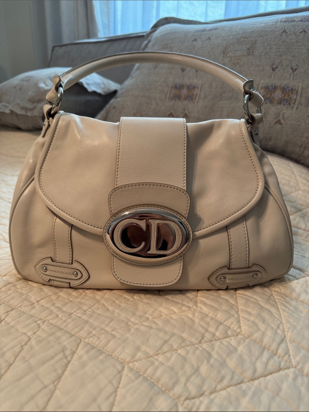 Dior Ivory Leather Shoulder Bag with CD Oval Logo